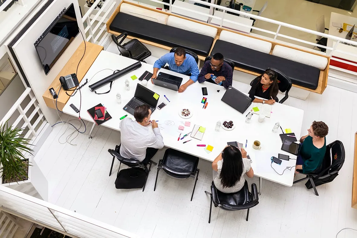 Overhead view of a team meeting, Barclays Cape Town