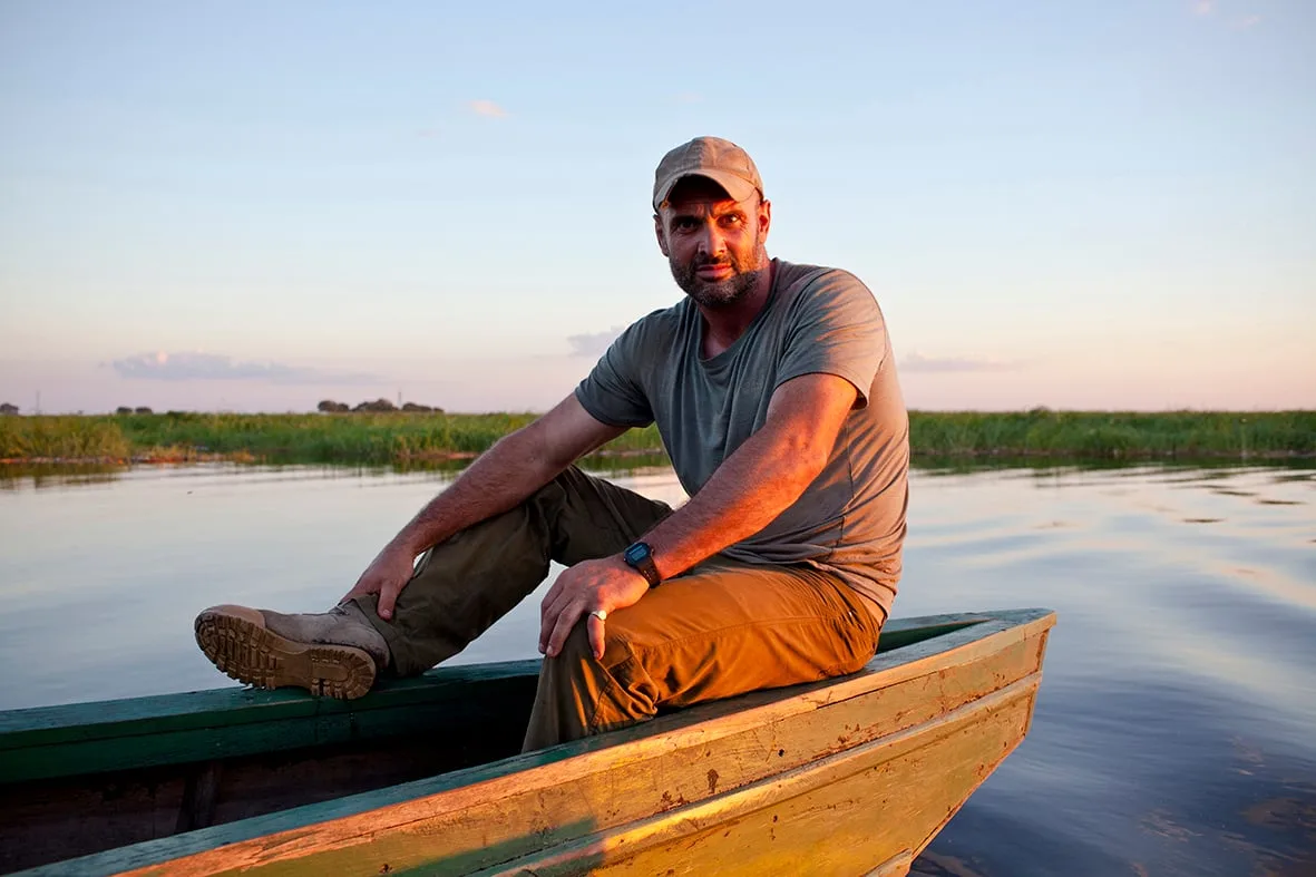 Ed Stafford boat portrait, Zimbabwe