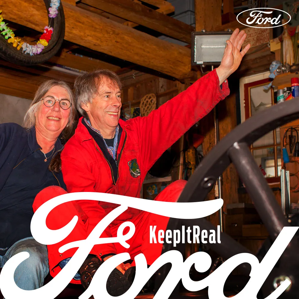 Dirk and Trudy Reter with their Ford Model T in the workshop — 'Keep It Real'