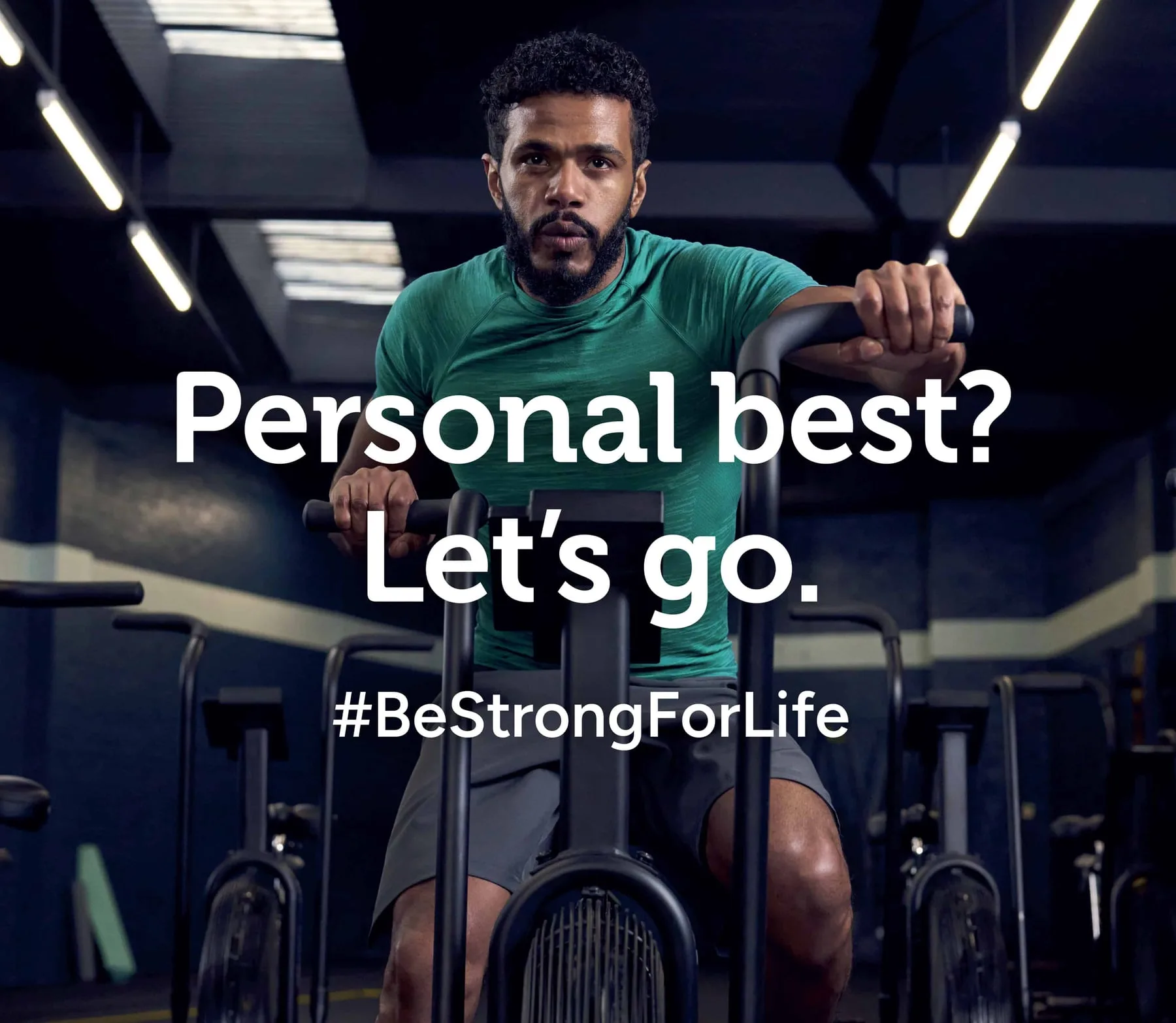 Training on a gym air bike, Holland & Barrett #BeStrongForLife